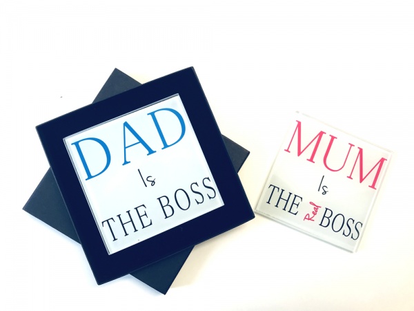 Dad Is The Boss Mum Is The Real Boss Twin Glass Coaster Gift Set